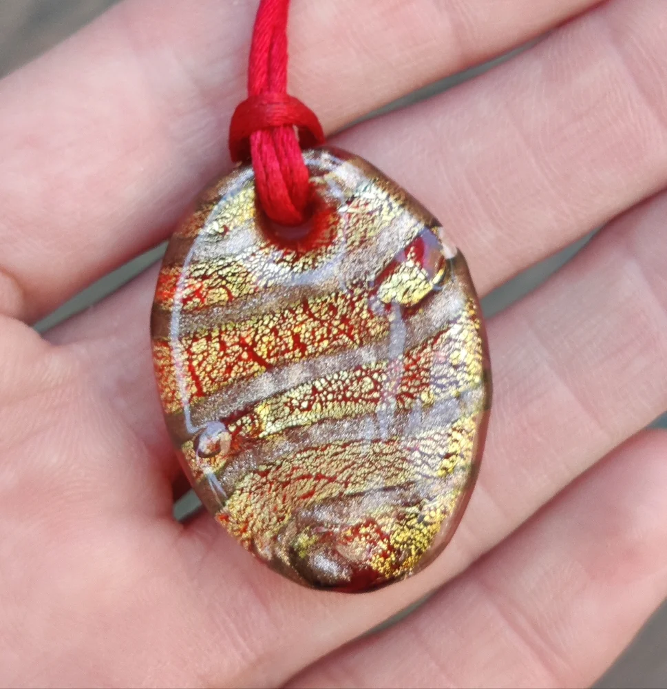 Vintage Foiled Dichroic Art Glass Pendant Necklace